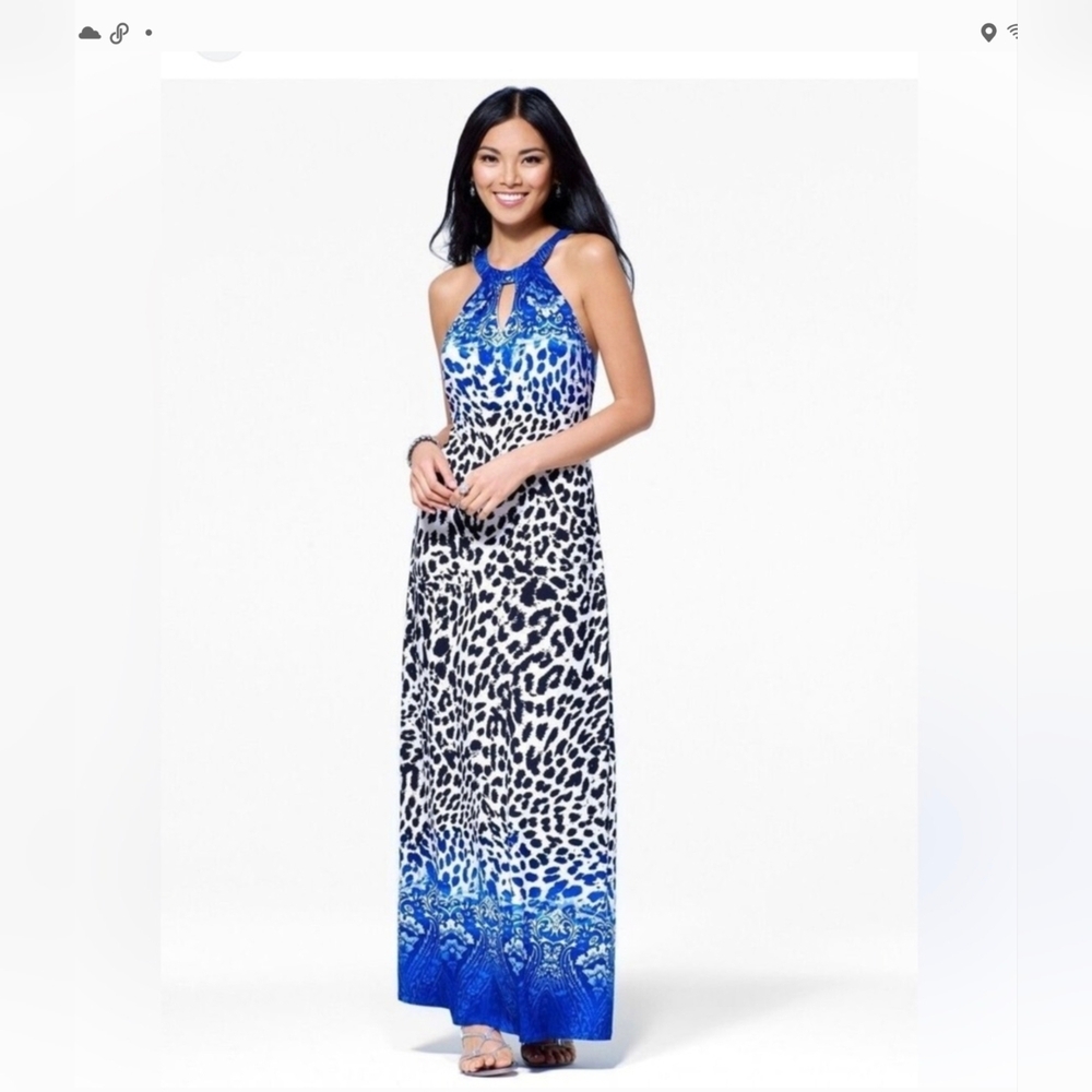 Cache Blue PrinBlack and White Halter Sundress‎ Maxi